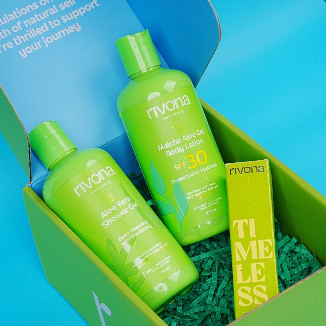 Rivona Naturals Pure Aloe Vera Refreshing Body Care Gift Set | Diwali Gift Set |Gift Box To Pamper Your Loved Ones |100% Natural Rivona Products | All skin types | All Occasion | For Men and women | Birthday & Anniversary Gift | Pack of 4