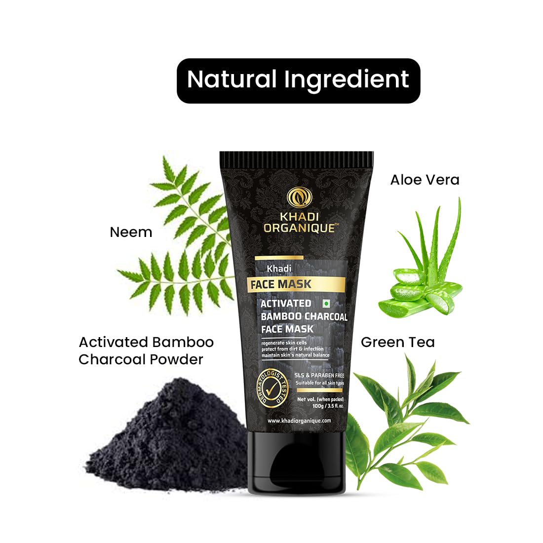 Khadi Organique charcoal face mask for men & women SLS &PARABEN FREE 100 gm