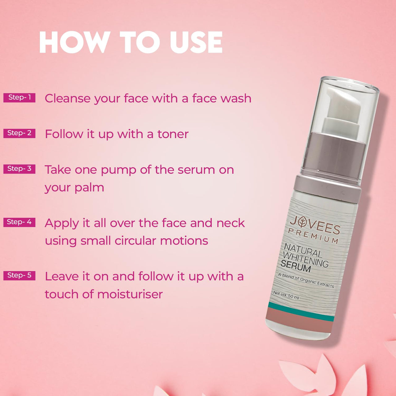 Jovees Premium Natural Whitening Serum | Gives Clear, Hydrated And Glowing Skin | And For All Skin Types | 50ml
