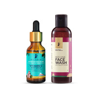 Pilgrim Vino Red Vine Face Wash Cleanser 100ml+Jeju Vitamin C Night Serum 30ml For Face, Oil Based,Face Serum for Anti Ageing,De-Pigmentation,Glowing Skin, Dark Spots Removal, All Skin Type, Men&Women