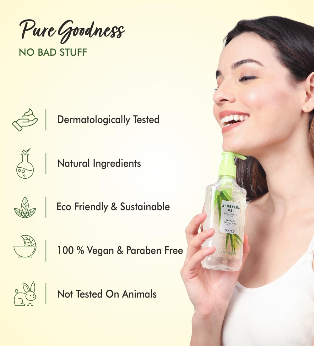 THE LOVE CO. Aloe Vera Gel - 250ml | Refreshing Hydration & Soothing Formula | Natural Moisturizer for Face and Body | Suitable for All Skin Types