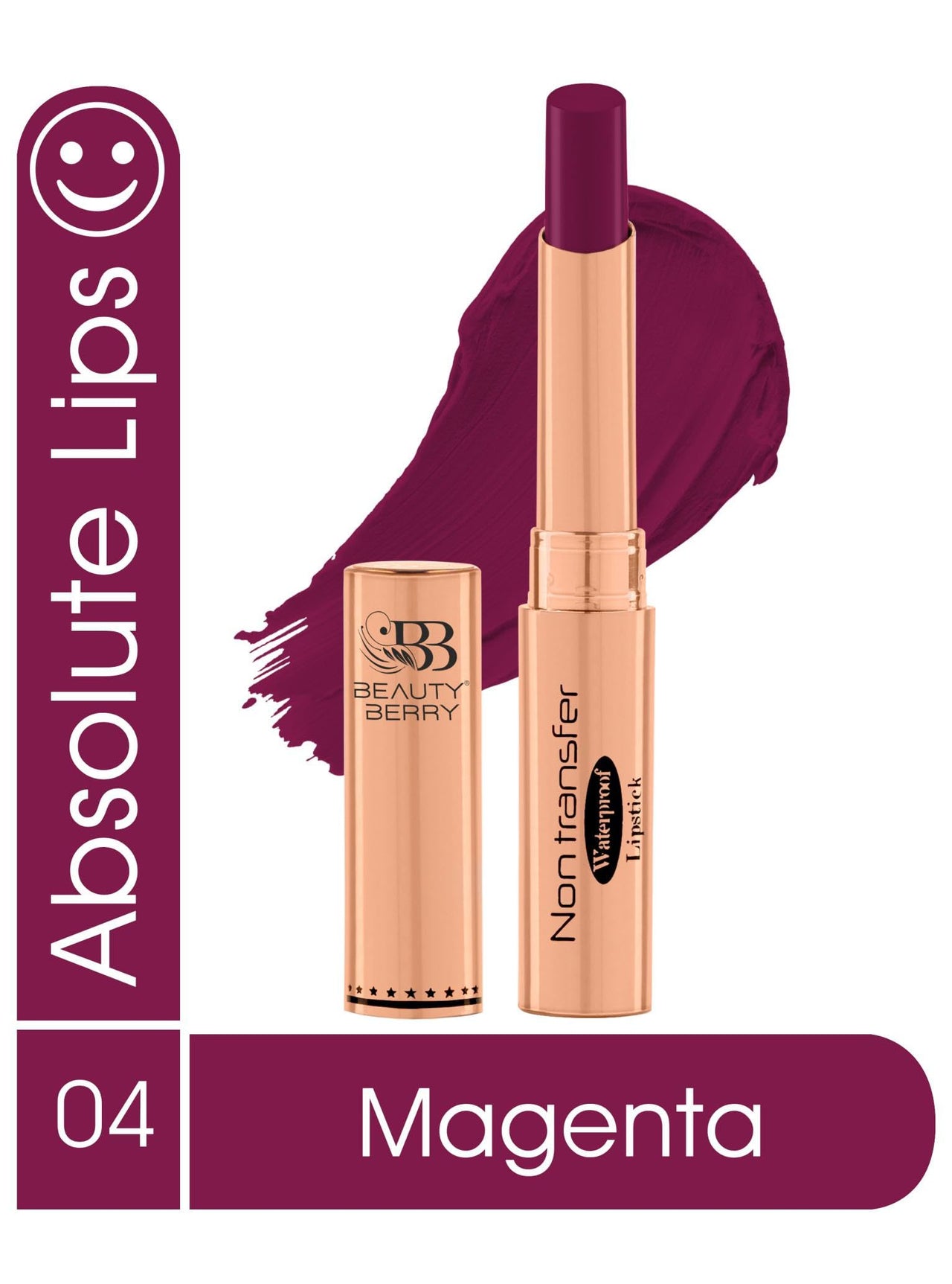 Beauty Berry Non Transfer Waterproof Lipstick, Long Lasting Smudge Proof Highly Pigmented Shades, (Pack of 1) (Magenta -04)