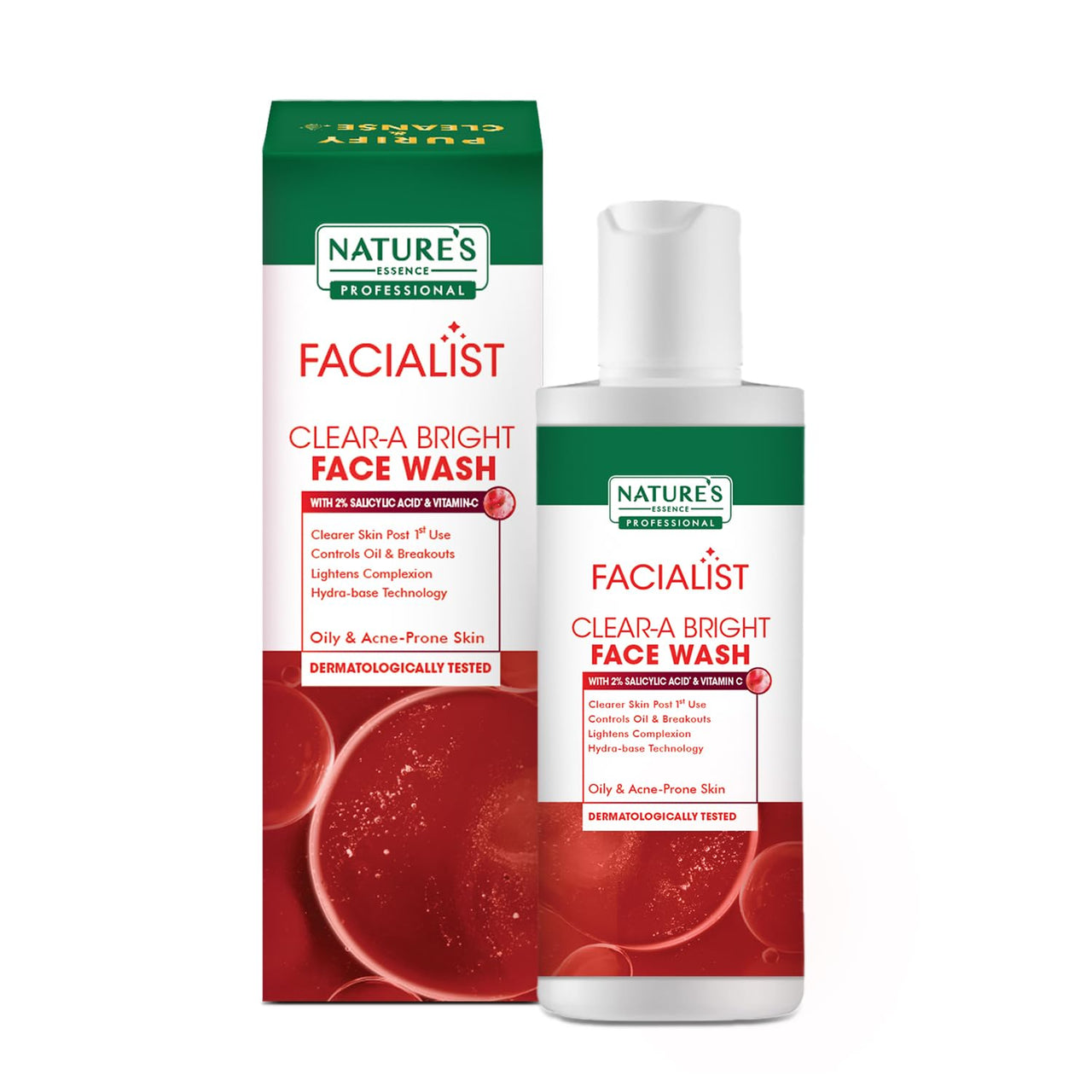 Nature's Essence Professional Facialist Clear-A Bright Face Wash for women| 2% Salicylic Acid Complex & Vitamin C | Oily & Acne-Prone Skin |100g