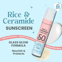 Glamveda Rice & Ceramide Dewy Sunscreen SPF 50 PA+++ | Transparent, Ultra lightweight gel cream | No White Cast, Water & Sweat Proof | For Dry & Sensitive Skin Types 50 ml