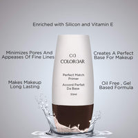 Colorbar Waterproof Liquid Eyeliner, Black, 2.5Ml And Colorbar New Perfect Match Primer, 30Ml, Satin