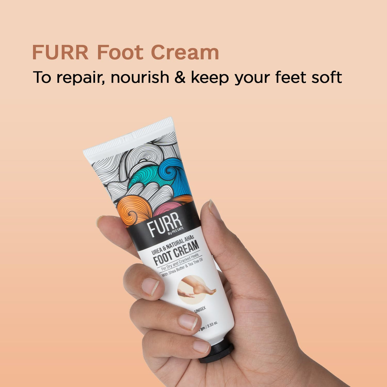 FURR By Pee Safe Urea & Natural AHAs Foot Cream | Unisex | For Dry & Cracked Heels | Deeply Hydrates, Repairs & Exfoliates | Shea Butter | Tea Tree Oil | Aloe Vera Extract | 75g
