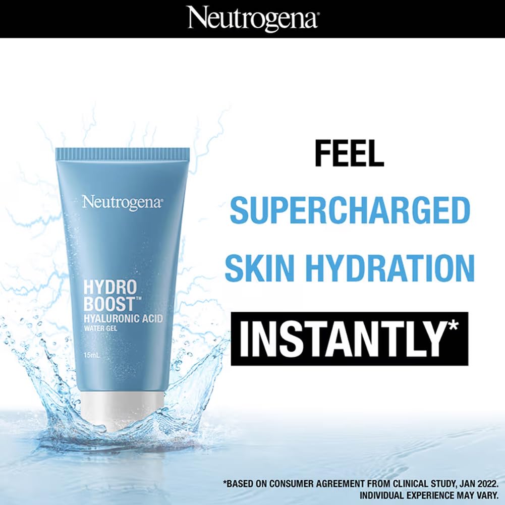 Neutrogena Hydro Boost Hyaluronic Acid Face Moisturizer 15ml | 24 hours long lasting Hydration | Oil free non sticky light water gel fast absorbing| Daily use | All Skin Types | For Men & Women 15g