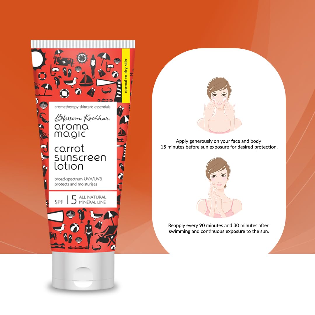 Aroma Magic Carrot Sunscreen Lotion With Broad Spectrum Protection UVA/UVB |SPF 15 |For Normal To Dry Skin | 50 ml