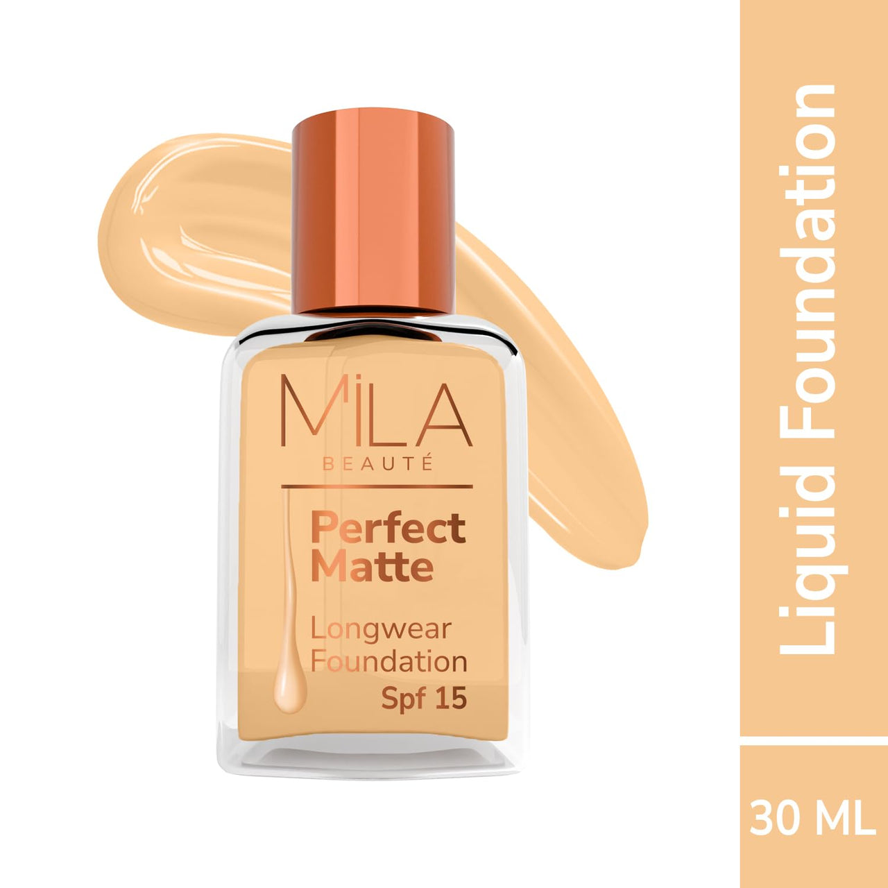 Mila Beauté Perfect Matte Long Wear Foundation | High Coverage, Light Weight & Water Resistant I Oil Free Formula With SPF 15 & Vitamin E | Smooth Matte Finish | Keeps Skin Hydrated | Shade - ( 3 Blush, 30ml)