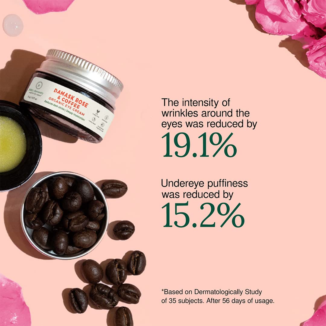 Juicy Chemistry Damask Rose & Coffee Under Eye Cream, 5 g, Caffeine-rich Eye Cream for Dark Circles, Fine Lines & Puffy Under Eyes - Certified Organic Night Eye Cream