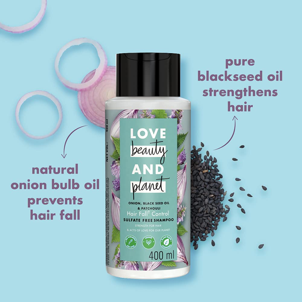Love Beauty & Planet Onion Blackseed & Patchouli Hair Fall Control Combo with Sulfate Free Shampoo & Conditioner