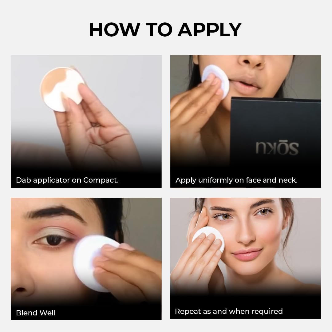 SOKU Wake Up to Make Up Matte Compact Powder with SPF, Castor Oil & Niacinamide | Lightweight & Shine Control | Long Lasting | Conceals Imperfections | Even Tone Complexion| Face Powder (Sea Shell 01) - 9 g