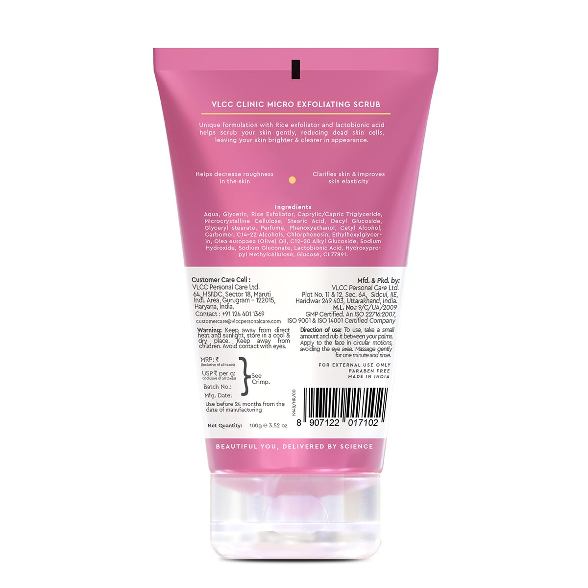 VLCC Clinic Micro Exfoliating Face Scrub - 100g | Mild Exfoliation | Brightening | Detoxifying | Removes Dirt, Dust, Oil & Impurities | Lactobionic Acid & Rice Exfoliator | Suitable for Sensitive Skin