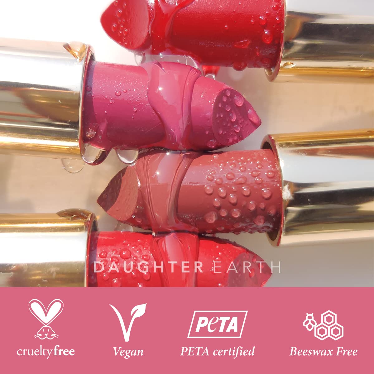 DAUGHTER EARTH Original Pink Lipstick | Vegan Plant Based Highly Pigmented Natural Lightweight Non Drying Lip Color | Long Lasting Phytonutrient Lipstick With Vit E & Bakuchiol | UV Protection | 4g