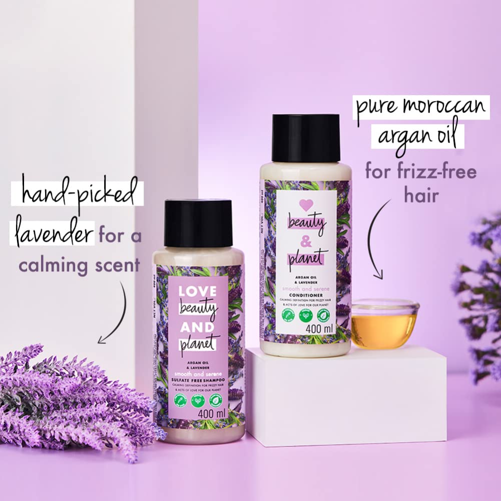 Love Beauty & Planet Smooth and Serene Conditioner with Argan Oil and Lavender Aroma, 400 ml And Love Beauty & Planet Smooth and Serene Shampoo with Argan Oil and Lavender Aroma, 400 ml