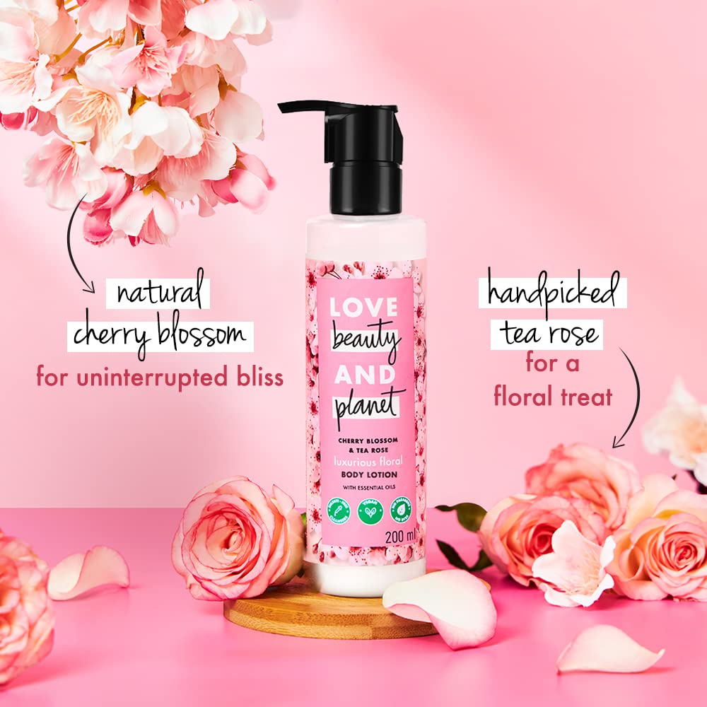 Love Beauty & Planet Cherry Blossom & Tea Rose Daily Moisturising Lotion|All Skin Types|Paraben free|190ml
