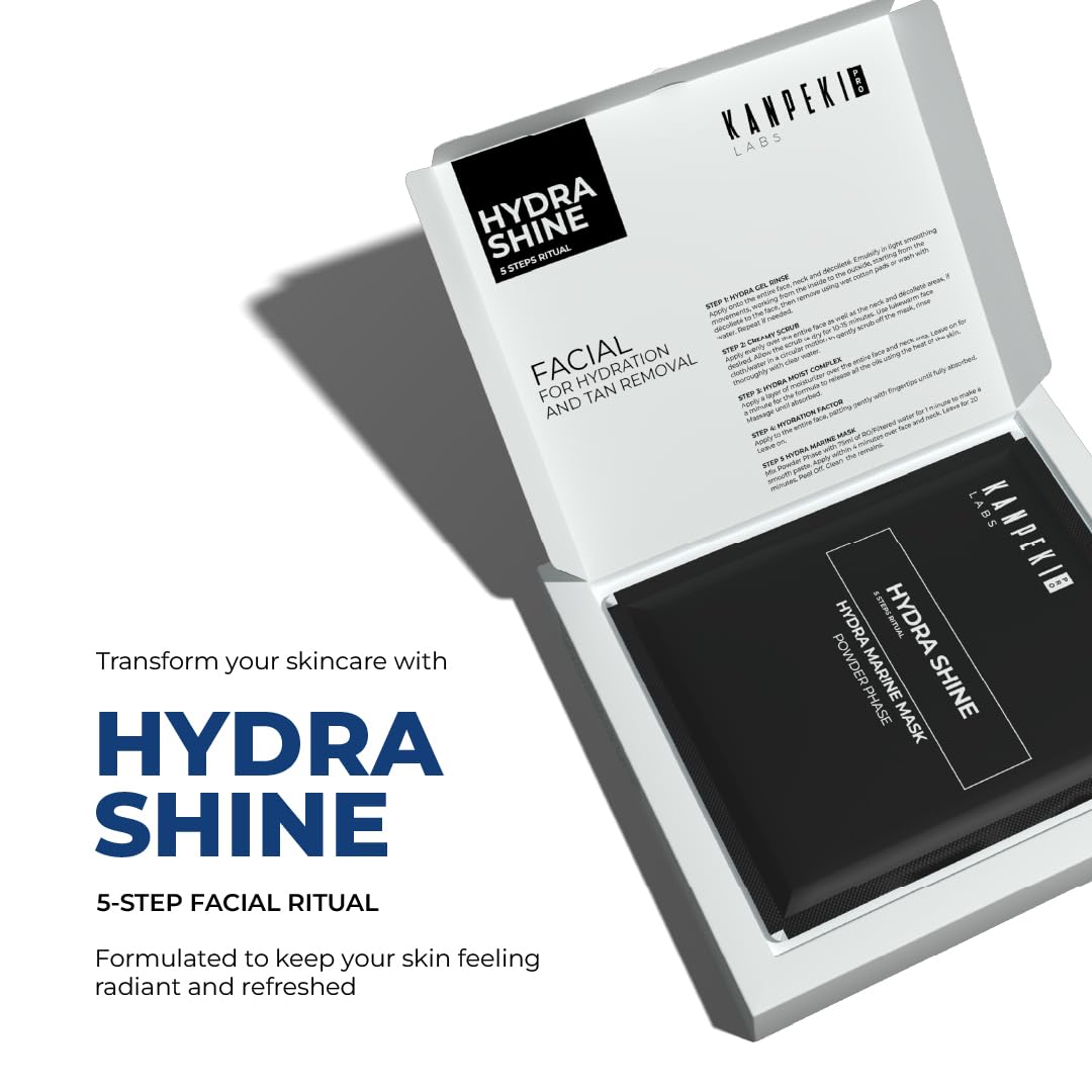 Kanpeki Hydra Shine 5-Step Facial Kit | Deep Hydration & Glow | With Shea Butter, Algae & Vitamin A | For Dry & Normal Skin | Brightening & Moisturizing