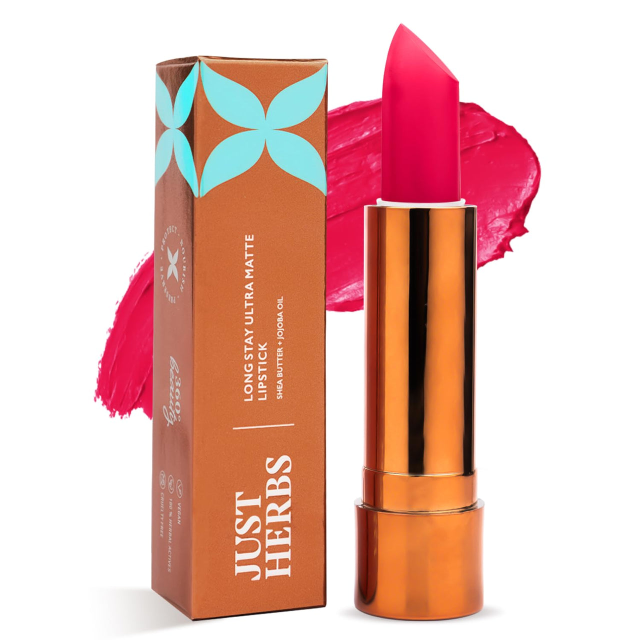 Just Herbs Ultra Matte Bullet Lipstick Nourishing Non Drying and Long Stay Lipsticks for Women 4 g (Bossy Pink)