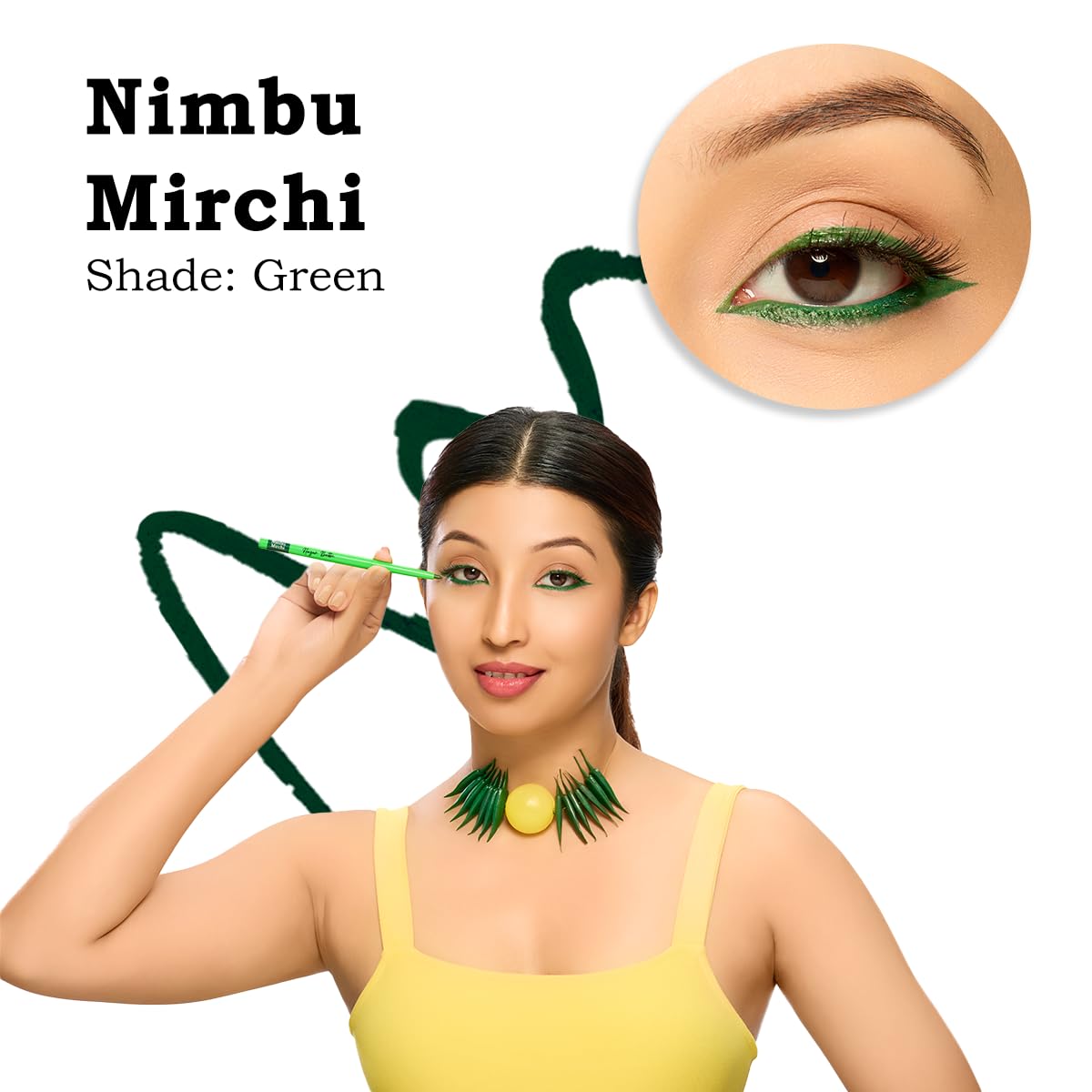 Clumsy Cat Eyes Kajal Pencil for Women - Enriched with Almond Oil & Vitamin E | Long Lasting, Smudge Proof & Waterproof | Smooth & Soft | Use as Kajal or Eyeliner - Nimbu Mirchi (Green)