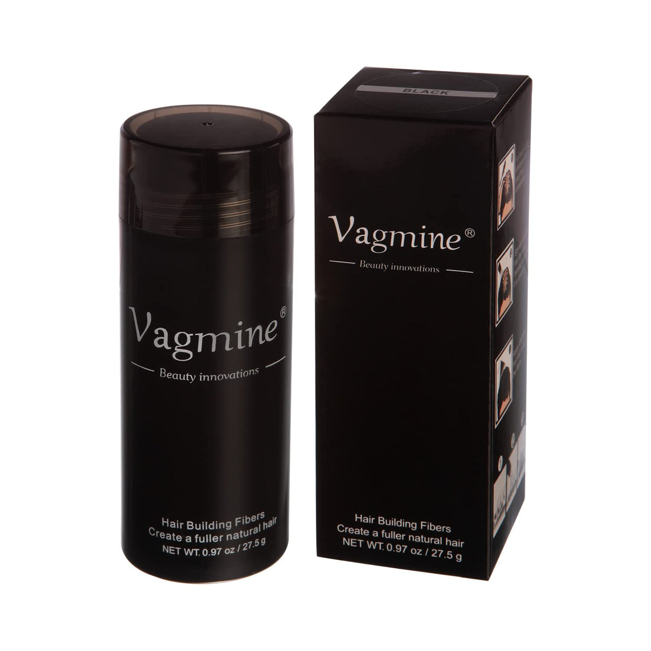 VAGMINE Hair Fiber Powder Black for Men & Women | 27.5g | Instantly Covers Thinning Hair & Bald Spots | Natural Look & Long-Lasting Hold | Easy to Apply | Suitable for All Hair Types