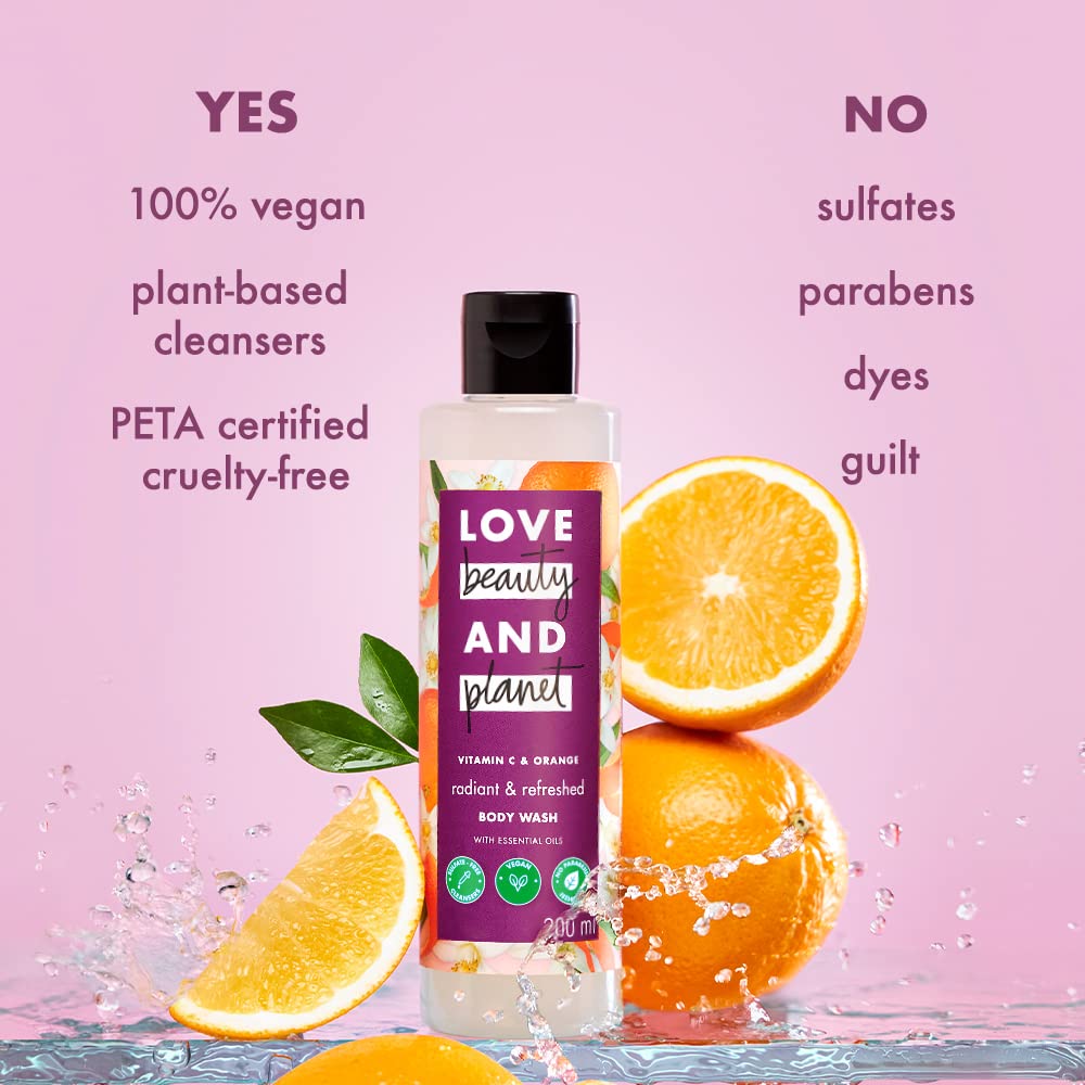 Love Beauty & Planet Vitamin C & Orange Body Refreshing Body Wash|Natural Shower Gel for Glowing Skin,200ml