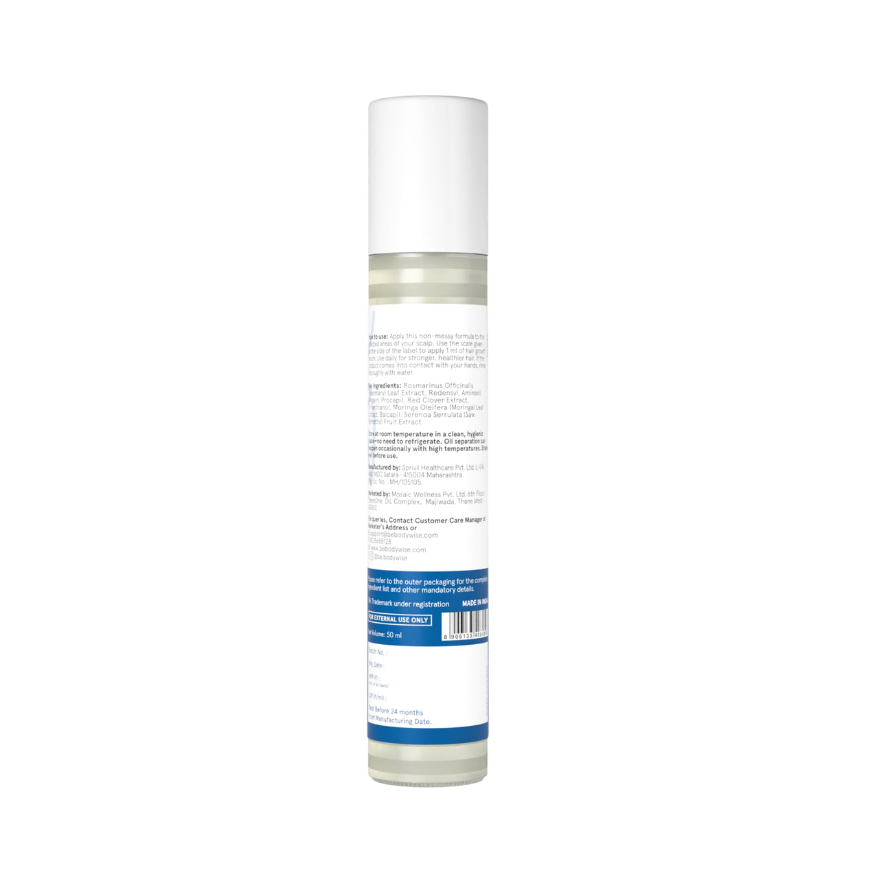 Be Bodywise Rosemary Hair Growth Serum (Roll On) | Promotes Hair Growth & Stimulates Hair Follicles | 3% Rosemary, 3% Redensyl & 2% Anagain | Hair fall control serum for Women & Men | For All Hair Types | 50ml