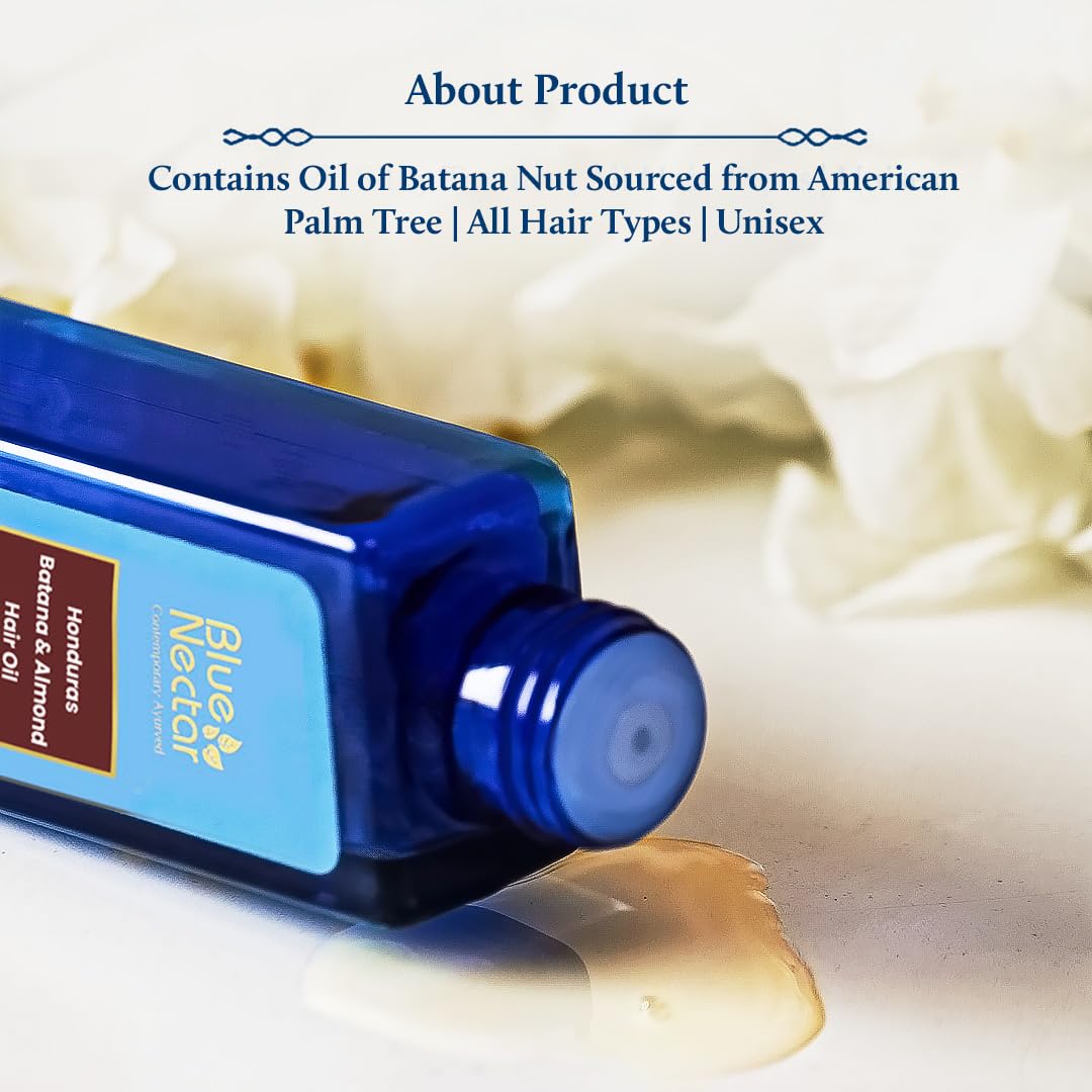 Blue Nectar Batana Oil for Thicker Hair | Pure Honduras Batana Oil for Hair Growth with Organic Almond Oil | Ayurvedic Hair Growth Oil for Stronger Hair (12 Herbs, 100 ml)