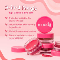 Moody Plush 3-in-1 Lip, Cheek & Eye Cream - Berry Bliss with Cacao Butter, Shea Butter & Jojoba Oil | Long Lasting | Paraben Free Lip Balm Moisturizer For All Skin Type, 5gm