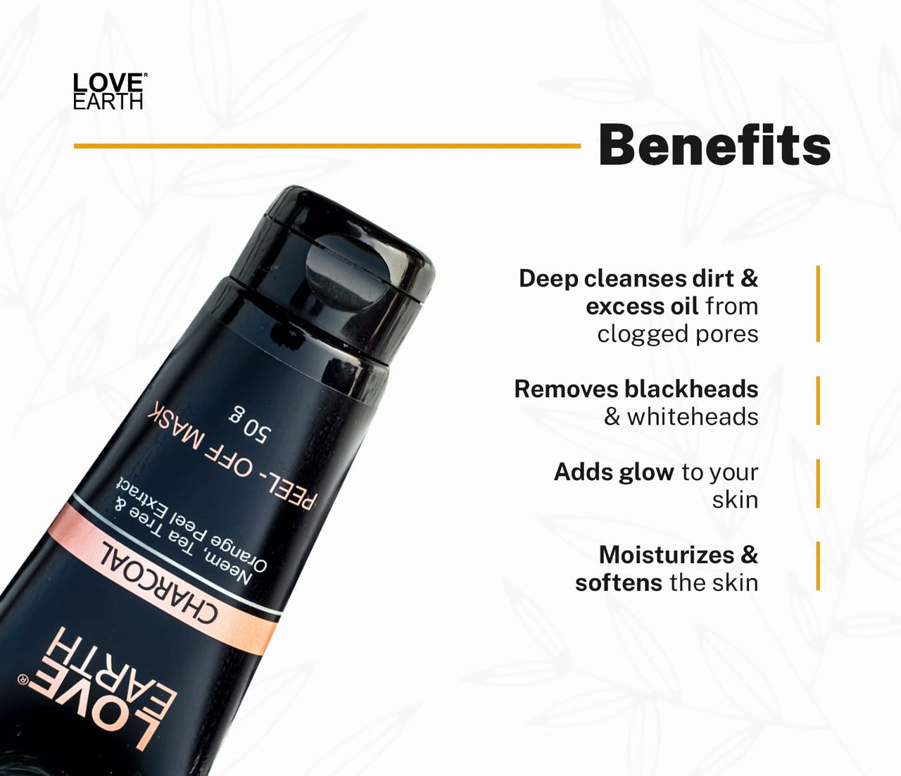 Love Earth Charcoal Peel Off Mask with Activated Charcoal and Neem Extracts For Acne, Pimples & Whiteheads removal 50g
