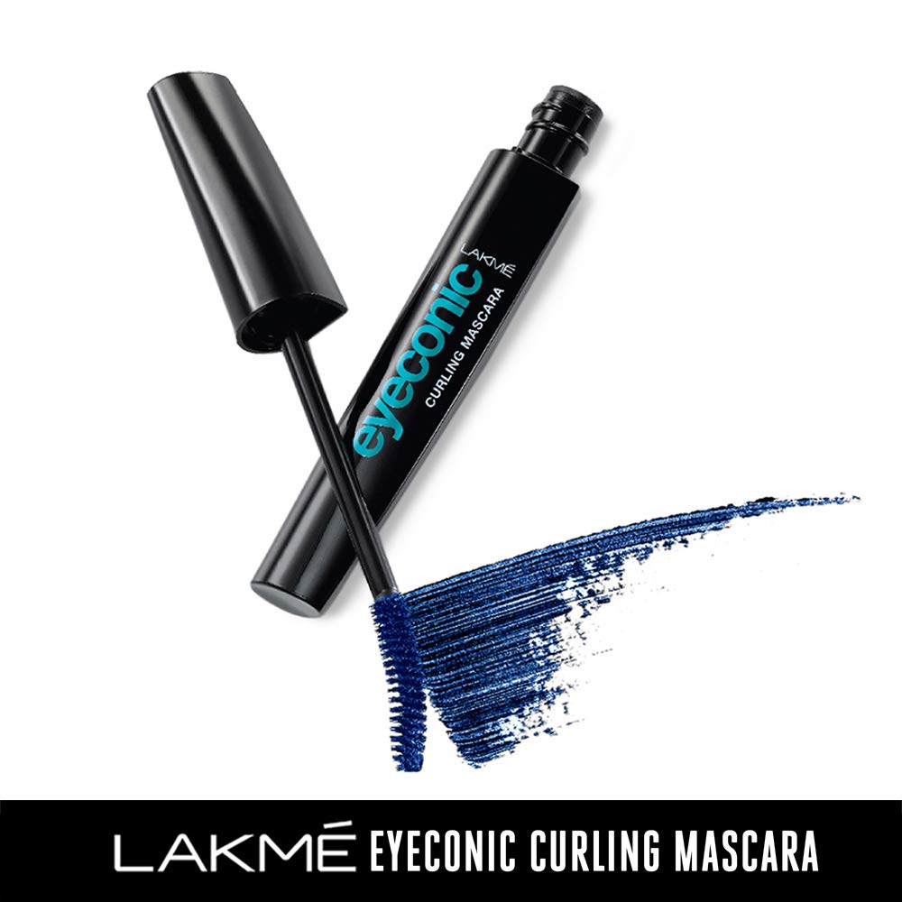 Lakmé Eyeconic Curling Mascara For Women, 9ml | Blue Waterproof Mascara | Eye Mascara with Smart Curl Brush for Voluminous, Smudge-Proof Lashes