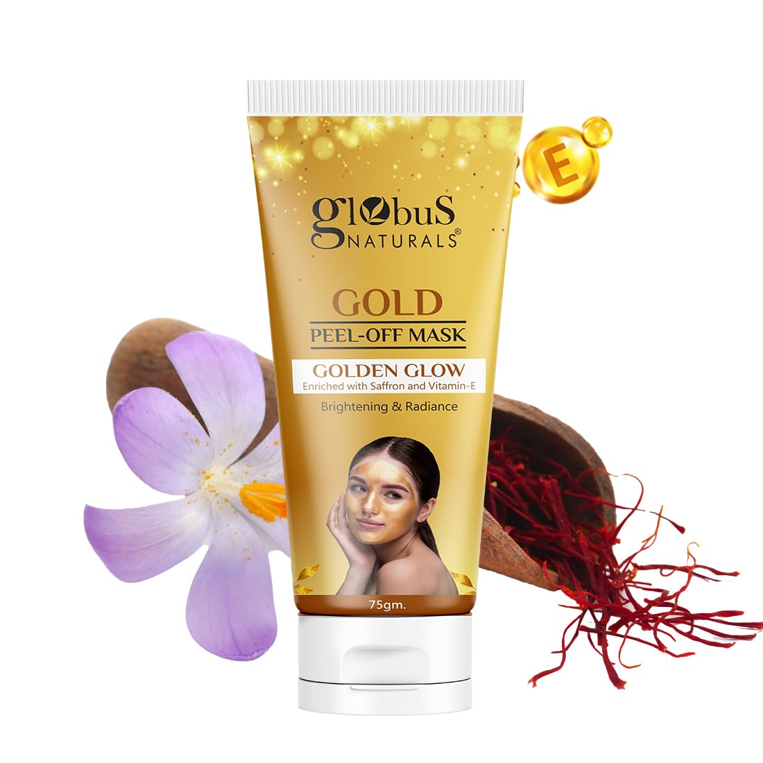 Globus Naturals Gold Peel Off Mask For Golden Glow, Enriched with Saffron & Vitamin-E, Brightening & Radiance, Suitable For All Skin Types, 75 g (Pack of 2)