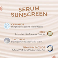 Moody SensiSoothe Mineral Brightening Sunscreen Serum With Ceramides & Rice | SPF 50 PA++++ for All Skin Types | No White Cast, Non-Comedogenic, Dermatologist Tested - 50ML