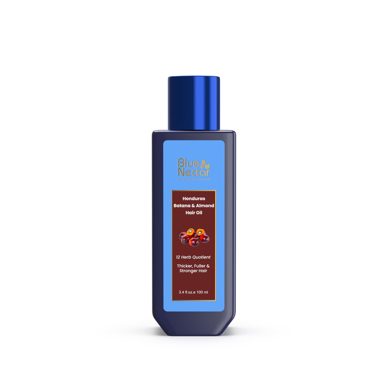 Blue Nectar Batana Oil for Thicker Hair | Pure Honduras Batana Oil for Hair Growth with Organic Almond Oil | Ayurvedic Hair Growth Oil for Stronger Hair (12 Herbs, 100 ml)