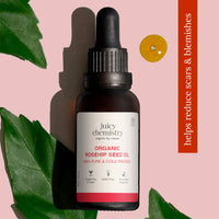 Juicy Chemistry Organic Rosehip Oil for Skin, Face & Hair 30 ml | Cold Pressed & Therapeutic Grade Carrier Oil for Face Massage, Makeup Prep, Scars, Cuticles, Stretch Marks, Fine Lines & Wrinkles