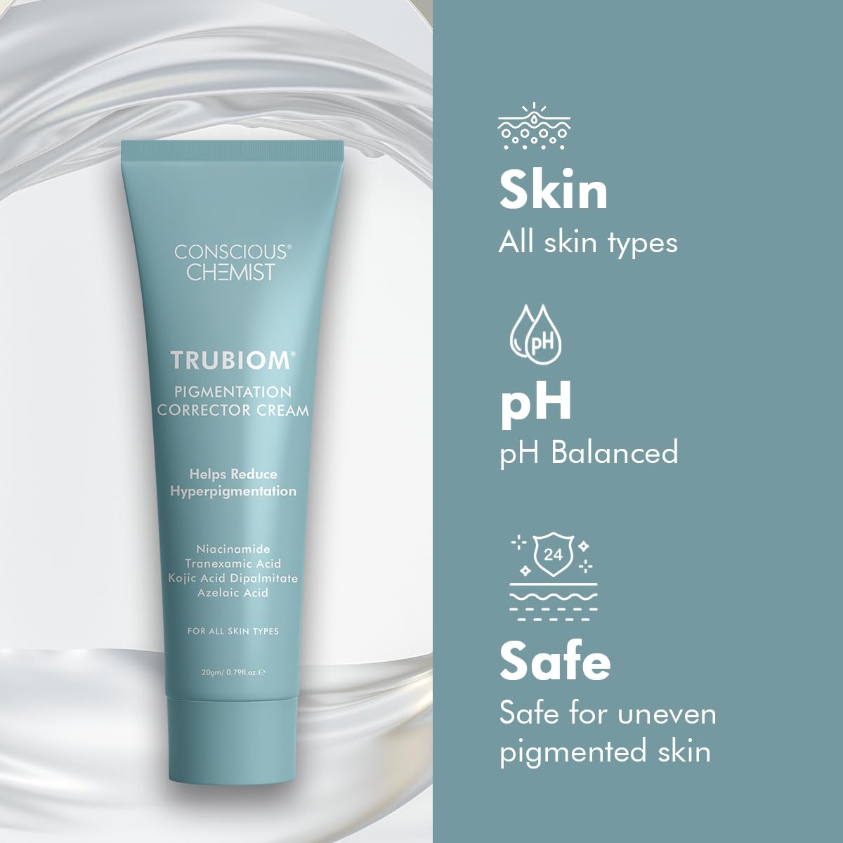 Conscious Chemist Kojic Acid Face Cream | 20g | Azelaic Acid Cream, Face Cream for Men & Women, Niacinamide & Tranexamic Acid, Anti Pigmentation Cream, Reduce Dark Spots, All Skin Type - Trubiom