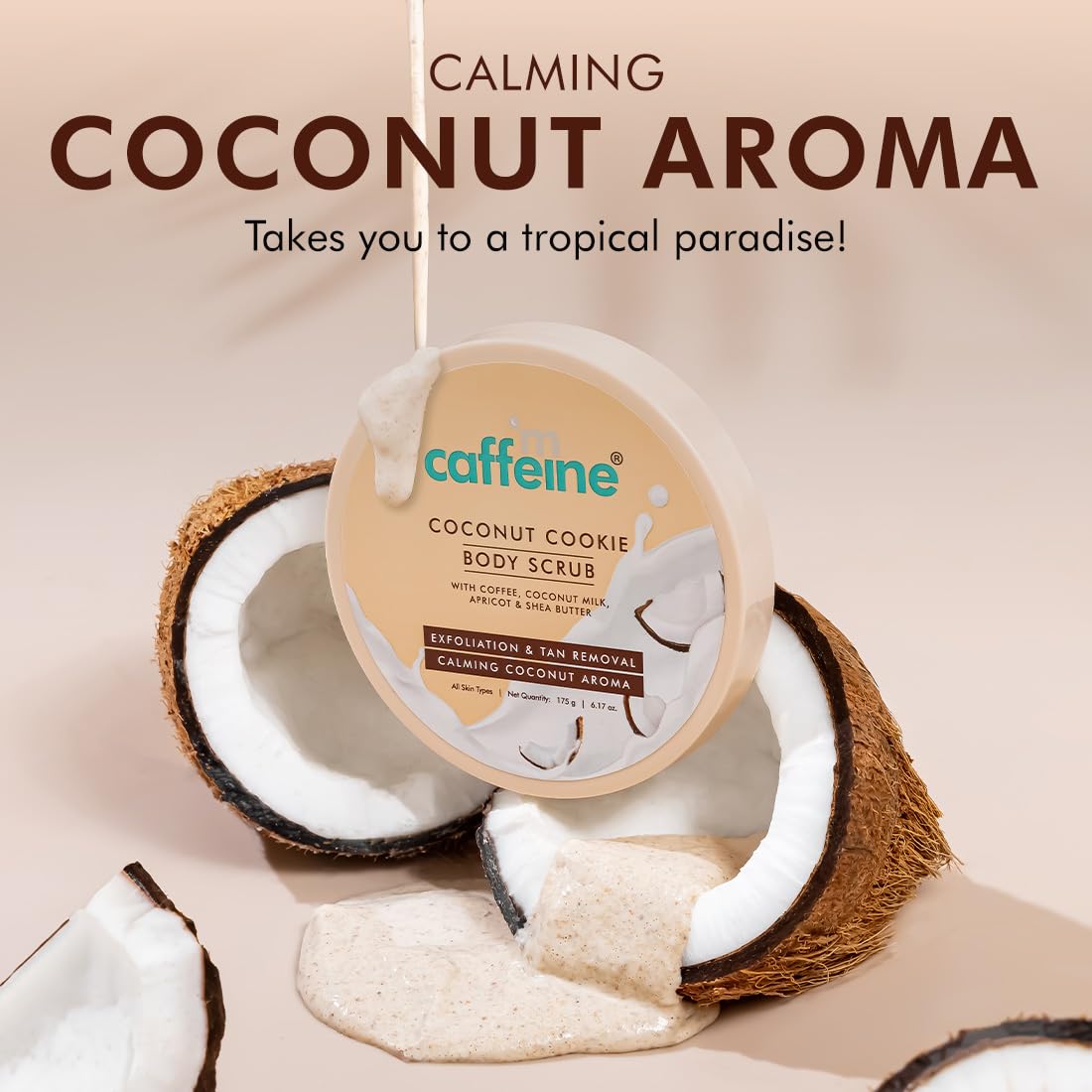 mCaffeine Coconut Cookie Body Scrub for Exfoliation & Tan Removal With Coffee, Milk, Apricot & Shea Butter | Reduce Skin Darkness | Calming Aroma | Glowing Skin for Men & Women - 175g