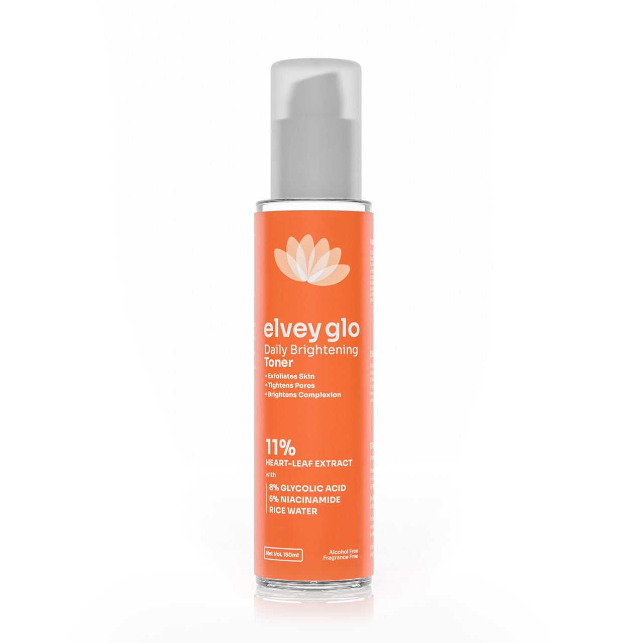 Elvey Essentials Glo Face Toner with 11% Heartleaf Extract, 8% Glycolic Acid, 5% Niacinamide & Rice Water for Brightening, Exfoliation & Pore Tightening | Alcohol & Fragrance Free - 150ml