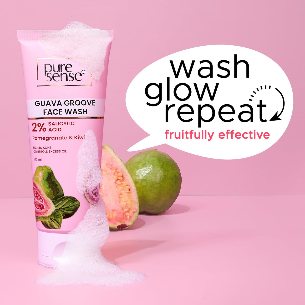 PureSense Guava Groove Face Wash with 2% Salicylic Acid | Pomegranate & Kiwi | Fights Acne and Controls Excess Oil | For Men & Women - 100ml