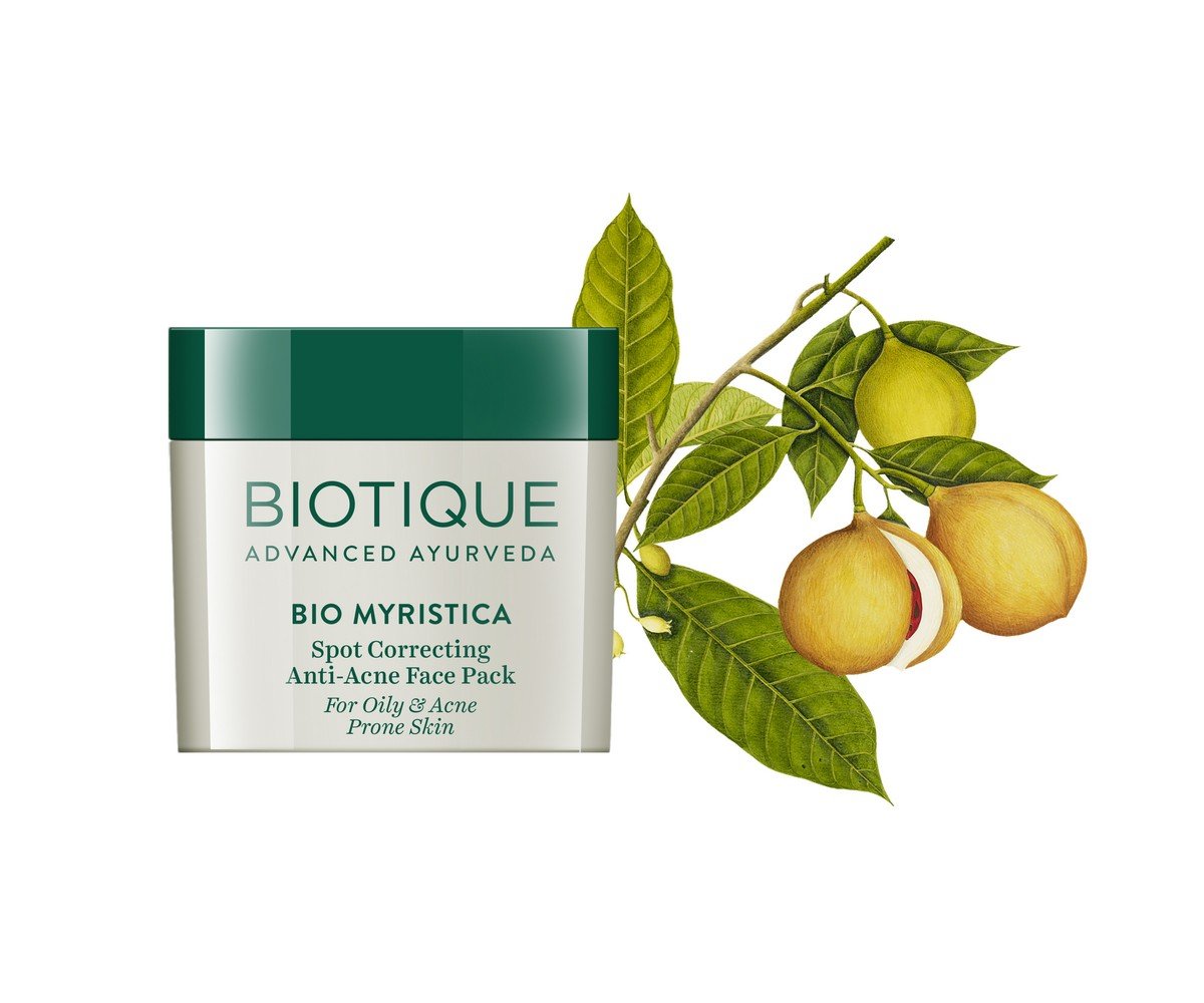 Biotique Bio Neem Purifying Face Wash, 200ml & Bio Myristica Spot Correcting Anti Acne Face Pack, 20g