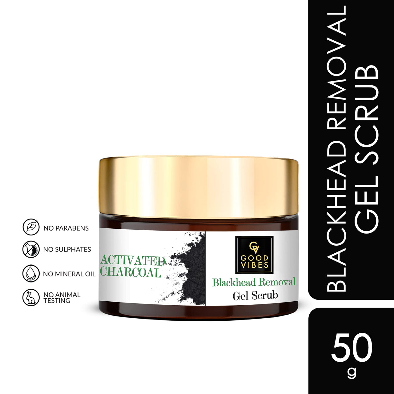 Good Vibes Activated Charcoal Blackhead Removal Gel Face Scrub, 50 g | Exfoliation & Anti-Acne | Deep Pore Cleansing, Moisturizing Scrub For All Skin Types | No Parabens, Sulphates, Mineral Oil
