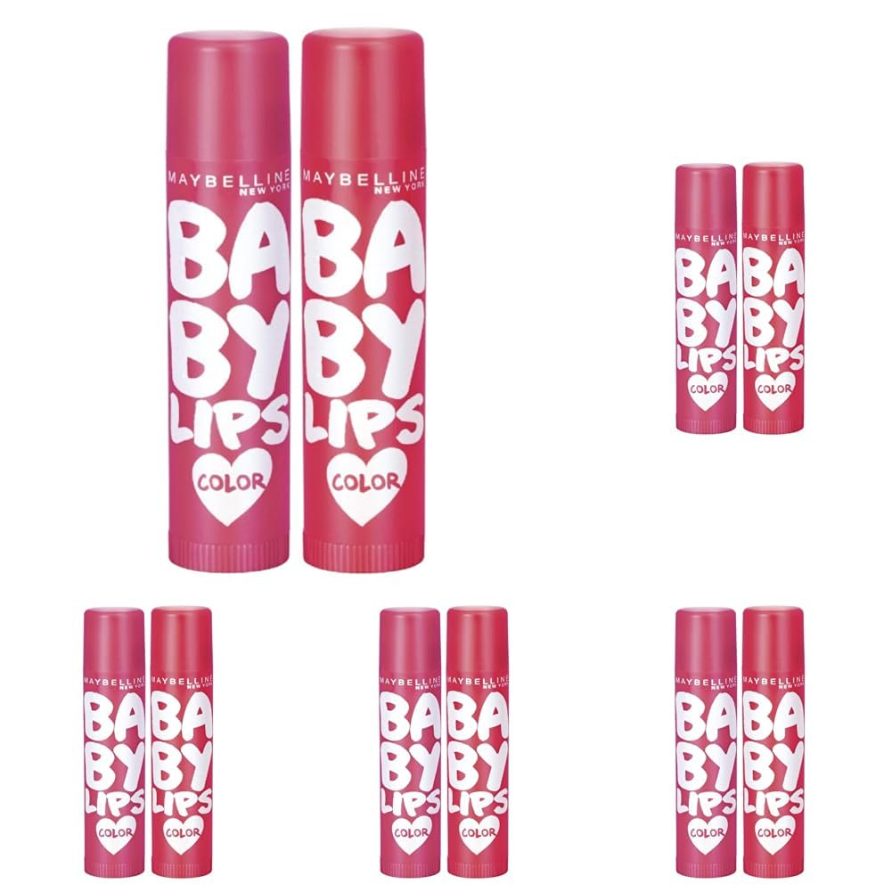 Maybelline New York Lip Balm, With SPF, Moisturises and Protects from the Sun, Baby Lips Cherry Crush & Baby Lips Berry Crush, Red (Pack of 10), 8g
