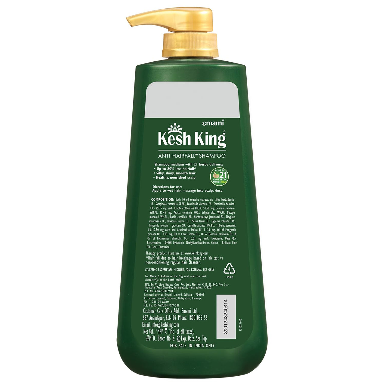 Kesh King Ayurvedic Anti-Hairfall Shampoo | Reduces hairfall | 21 Ayurvedic herbs | No Paraben & No Silicon | Enriched with Aloe Vera, Bhringraja & Amla | 1000 ml