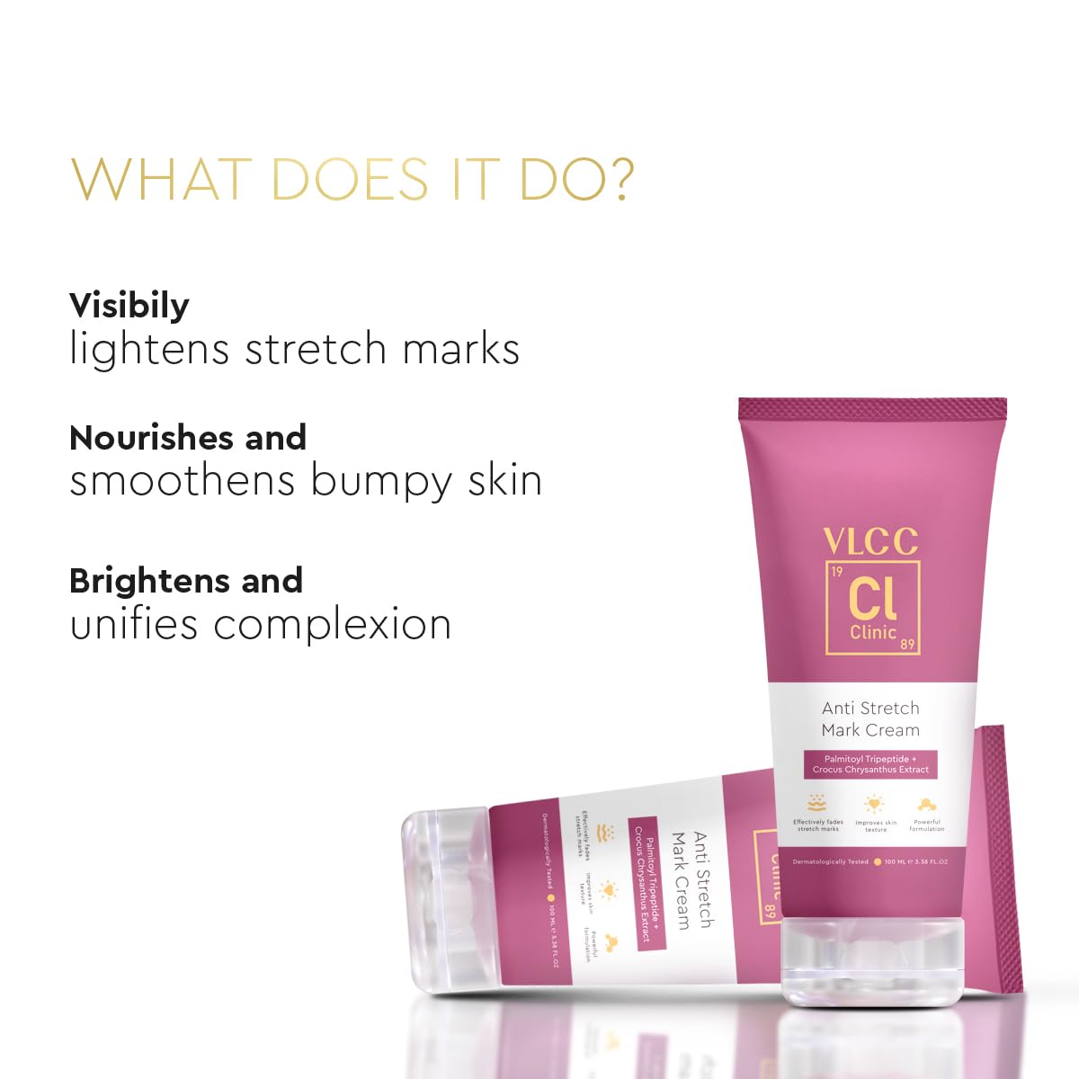 VLCC Clinic Anti-Stretch Mark Cream - 100ml | Cellulite & Stretch Mark Reduction Cream | Easy Absorption | Helps Fade Stretch Marks and Brighten Skin | Dermatologically Tested