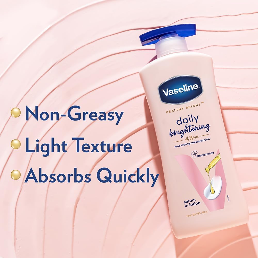 Vaseline Healthy Bright Body Lotion 400ml, Daily Brightening Body Moisturizer with Sunscreen for Dry Skin, Lotion for Non-Greasy Glowing Skin