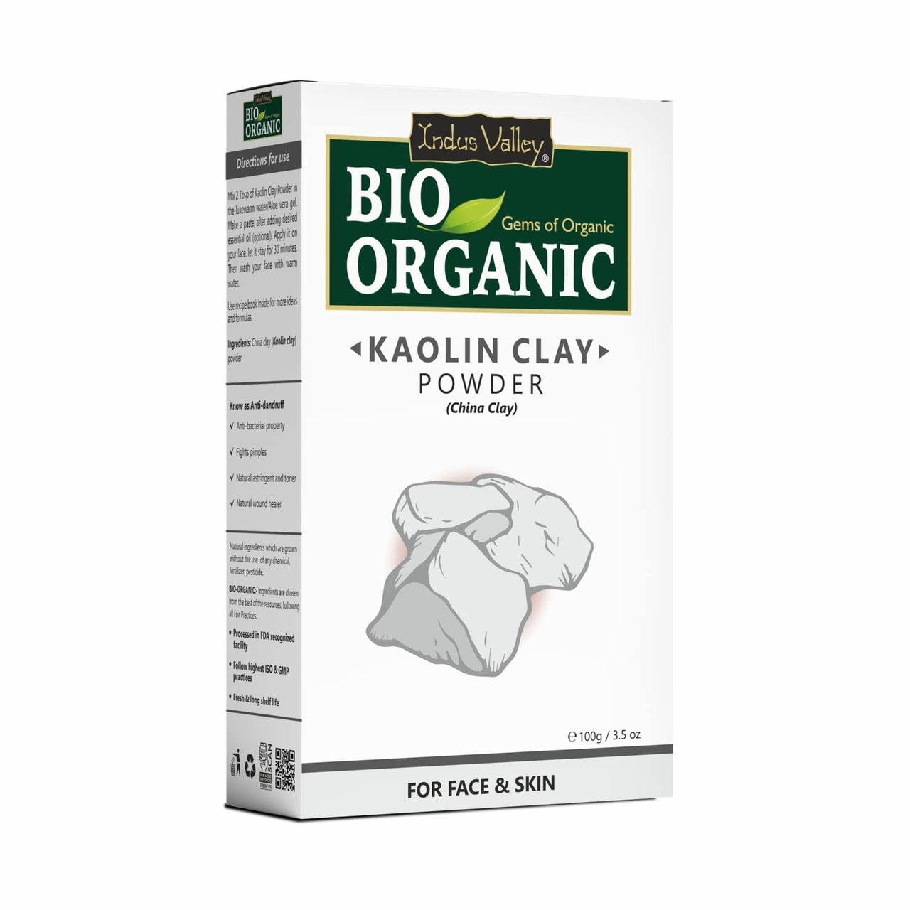 INDUS VALLEY Natural Kaolin Clay Powder | China clay - For Acne, Blackheads And For Glowing Skin 100g