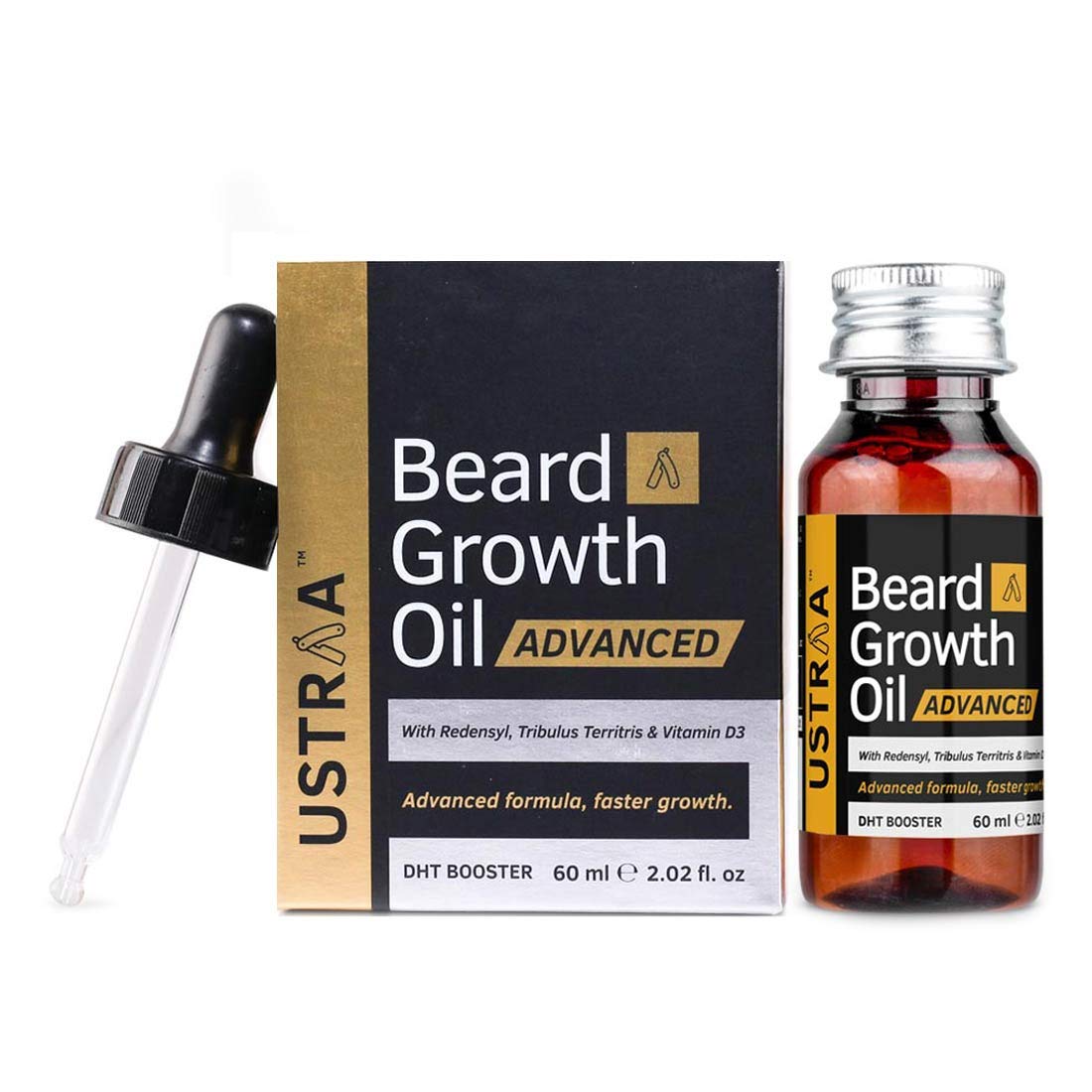 Ustraa Hair Vitalizer Shampoo - 250ml - With Biotin, Omega 3 & Omega 6 | Daily Use Hair Conditioner - 100gm - No SLS, No Paraben | & Beard Growth Oil Advanced - 60ml - With Redensyl and DHT Booster