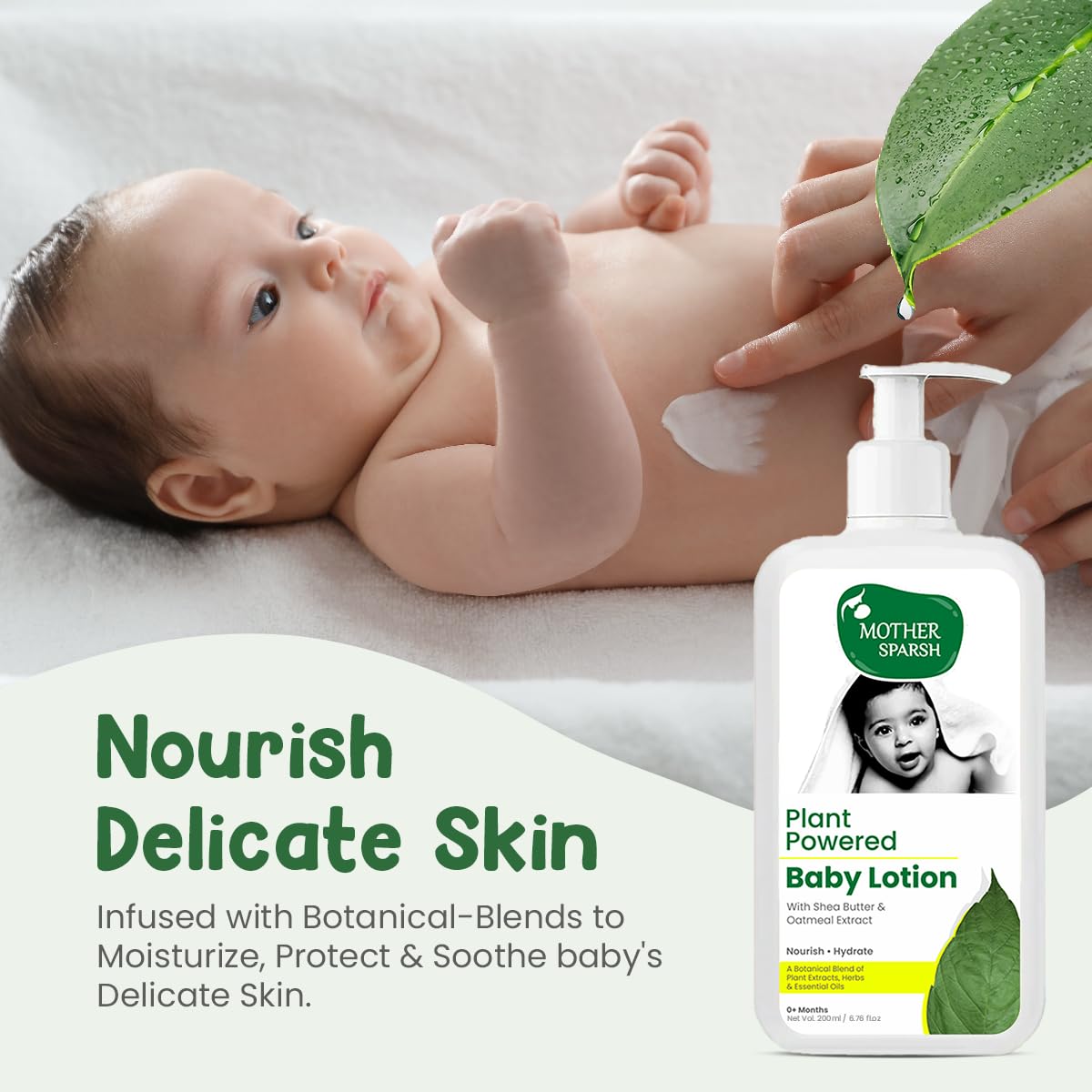 Mother Sparsh Plant Powered Natural Baby Lotion With Organic Shea Butter & Oatmeal Extract | For All Day Deep Hydration | 200ml