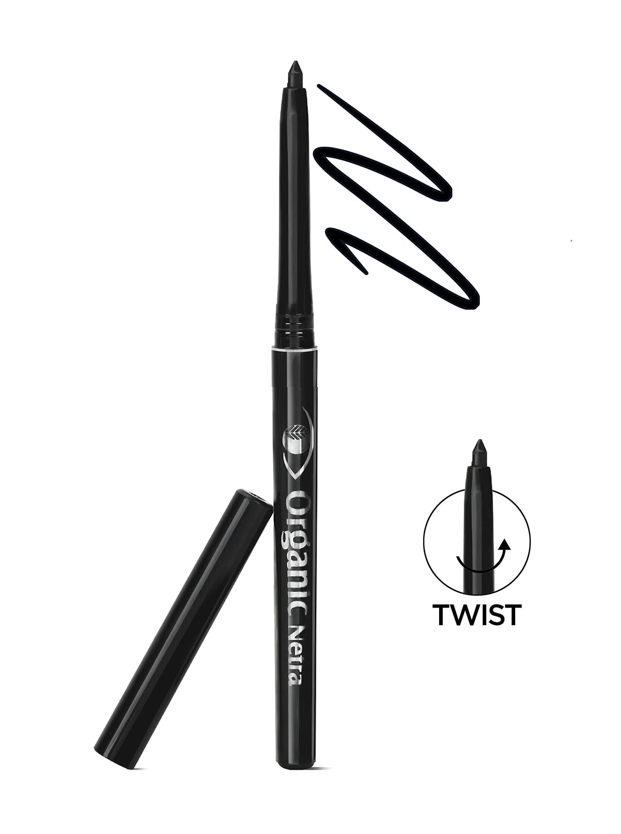 Organic Netra Pure Black Pencil Kajal Waterproof, Smudgeproof and Long Lasting Upto 12Hrs Enriched With All Natural Ingredients, Intense Colour, Matte Finish