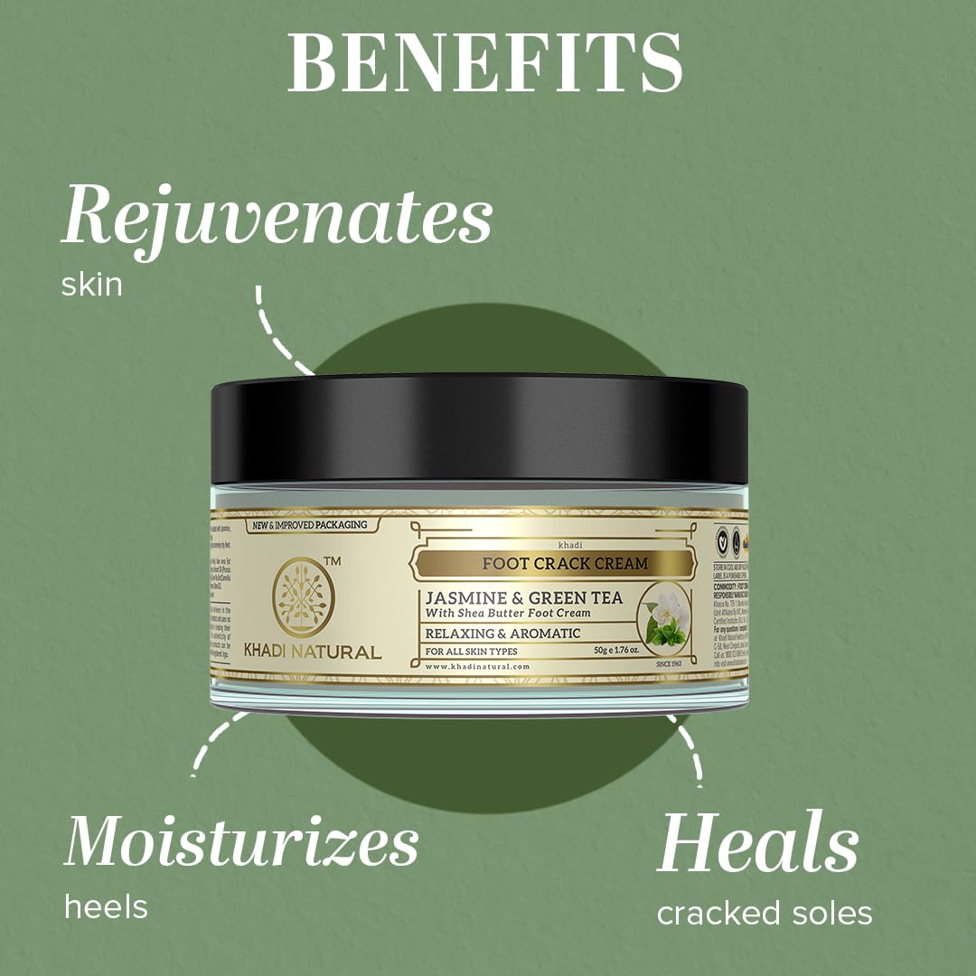Khadi Natural Jasmine and Green Tea Herbal Foot Crack Cream| For Cracked Heels|Moisturizes dry feet | Antiseptic Properties that treat foot problems| 50g