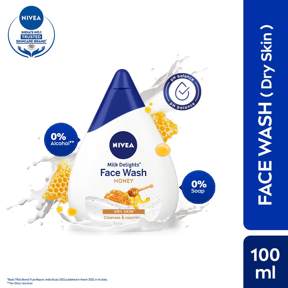 NIVEA Milk Delights Face Wash Moisturizing Honey For Dry Skin 100ml, 100 ml